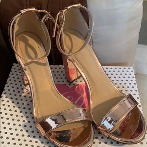 Women Rose Gold Block Heel